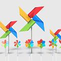 Colorful Commercial Decorative Pinwheels And Flower Shaped Ornaments In Various Sizes On Poles