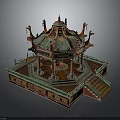 Traditional Chinese Pavilion Architecture With Ornate Green Tiles Golden Decor Stairs And Base