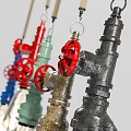 Colorful Industrial Style Pendant Lights With Metal Valves And Transparent Bulbs In Various Colors