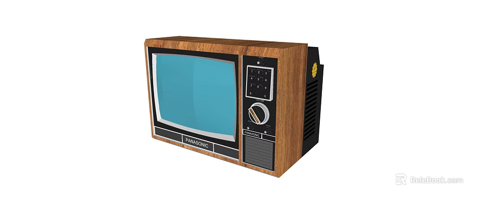 Vintage Television With Wooden Case Blue Screen And Classic Control Panel 3d model 