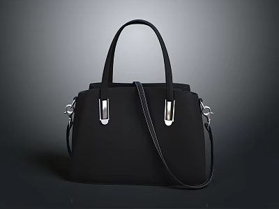 Sleek Black Handbag with Leather Handles Silver Metal Accents and Detachable Strap 3d model
