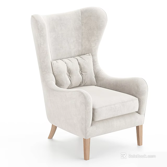Modern Cozy Upholstered Accent Chair With Soft Pillow And Wooden Legs 3d model 