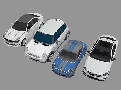 Four Different Stylish Cars In White And Blue With Modern Design 3d model