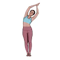 Woman Stretching Arms In Blue Sports Top Pink Leggings With Gear Pattern Human Engine