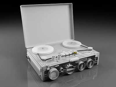 Vintage Commercial Audio Equipment with Open Lid Two Reels Control Panel and Knobs 3d model