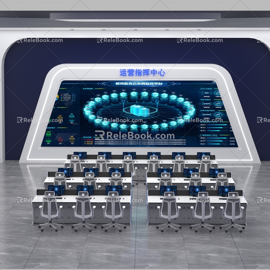 Modern monitoring room command center console 3d model