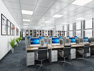 modern public office area minimalist staff office 3d model