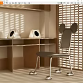 Unique Leisure Chair With Mickey Ear Shaped Backrest Metal Legs And Sunlight Through Window Blinds