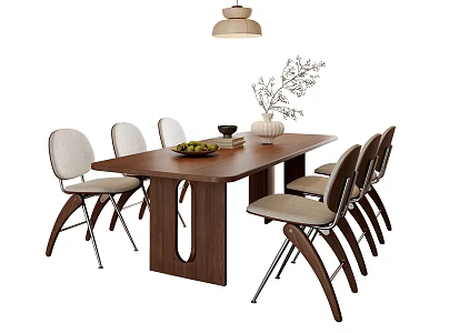French Middle Style Dining Table and Chair Combination French Dining Table and Chair Solid Wood Dining Table and Chair Restaurant Chandelier Dining Table Decoration Six-person Dining Table and Chair Long Table Dried Flowers and Fruits 3d model