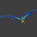 Flying Parrot with Vibrant Blue and Yellow Feathers Spreading Wings in Flight Against Gray Background