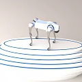 Silver Smart Four Legged Robot Standing On White Circular Platform With Blue Lines 3d model