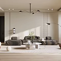 Modern Living Room Interior With Gray Sofas Coffee Tables Textured Wall And Floor Lamp