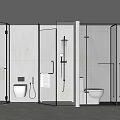 Modern Bathroom Shower Head With Glass Partition White Tiles Toilet And Towel Rack