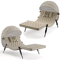 Beige Lounge Chair With Canopy Quilted Surface Decorative Pillows And Metal Frame