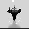 Modern Display Shelf With White Bottle Black Bottles Conical Black Base And White Circular Lines