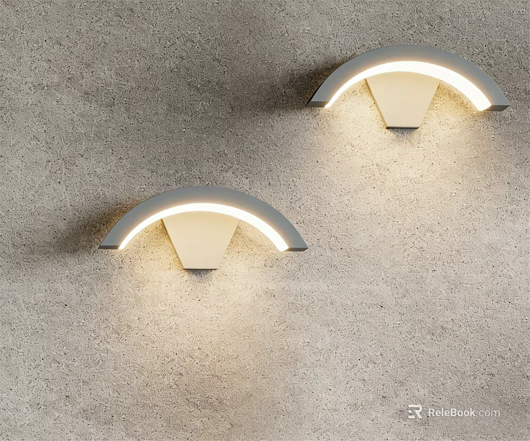 Pair of Modern Arched Wall Lamps Mounted On Gray Wall With Illuminated Design 3d model 