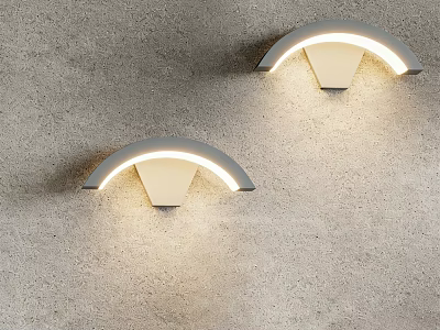 Pair of Modern Arched Wall Lamps Mounted On Gray Wall With Illuminated Design 3d model