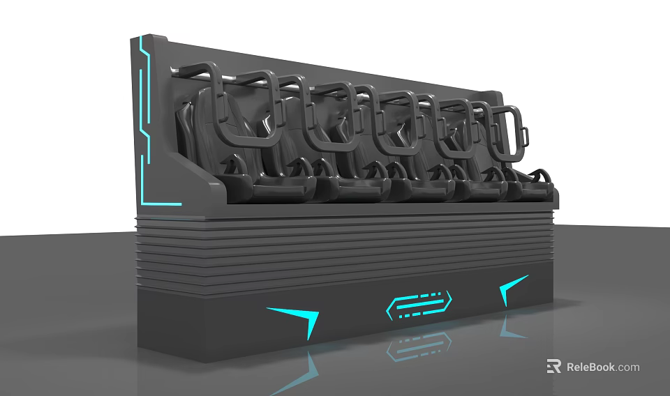 Modern Black Theater Seats With Blue LED Lights And Streamlined Design 3d model 