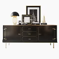 Luxury Black TV Stand With Gold Accents Table Lamp Photo Frame And Decor