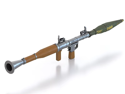 Tactical Military Rocket Launcher With Wooden Grip Metallic Barrel And Sight Design 3d model