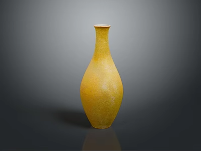 Yellow Textured Vase Sculpture Carving With Elegant Curved Shape And Ceramic Material 3d model