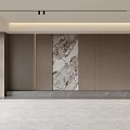 Modern Living Room Interior Design With Marble Artwork Built-in Cabinets Soft Lighting And Gray Tones