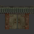 Traditional Wooden Double Door Furniture With Green Tile Roof And Brass Carvings