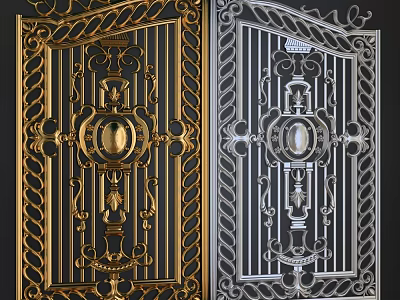 Ornate Gold And Silver Decorative Gates With Intricate Carvings And Classic Design 3d model