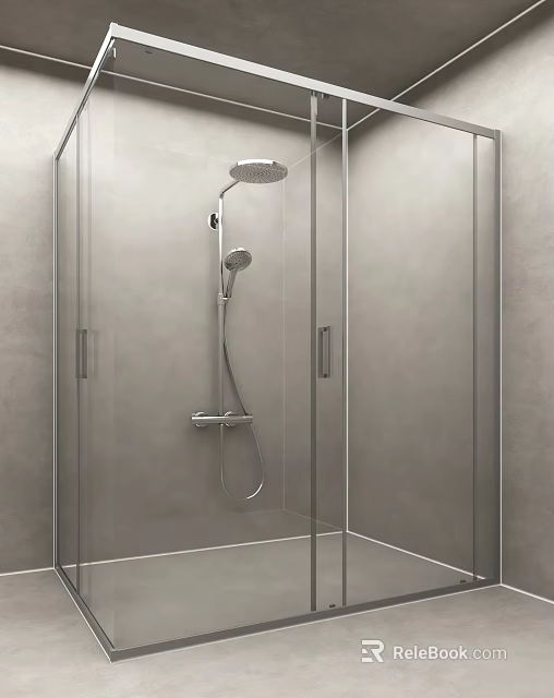 Modern Shower Sauna Interior Design With Glass Enclosure Rainfall Showerhead And Gray Walls 3d model 