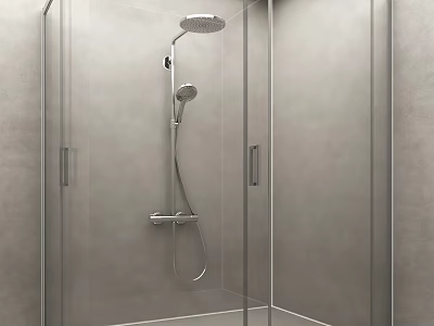 Modern Shower Sauna Interior Design With Glass Enclosure Rainfall Showerhead And Gray Walls 3d model