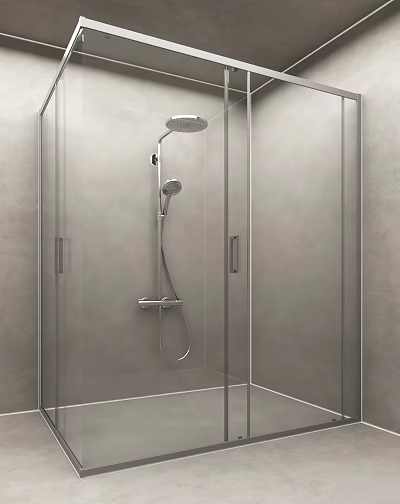 Modern Shower Sauna Interior Design With Glass Enclosure Rainfall Showerhead And Gray Walls 3d model