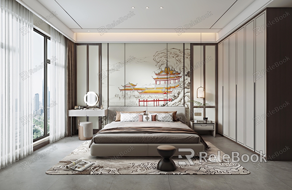 New Chinese Style Bedroom Master Bedroom model