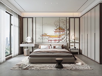 New Chinese Style Bedroom Master Bedroom model