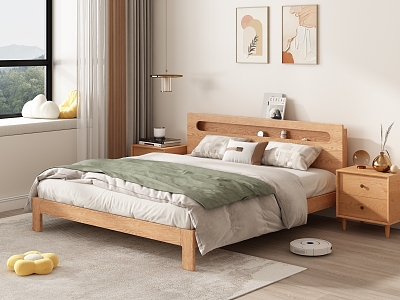 Nordic Double Bed Solid Wood Bed model