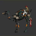 Futuristic Mechanical Camel With Rider In Red Hat Green Orange Design