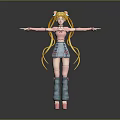 Anime Game Character With Long Blonde Twin Ponytails Pink Top Denim Skirt And Pink Boots