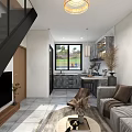 Modern Loft Interior With Open Living Area Kitchen Sofa Staircase And Pendant Light