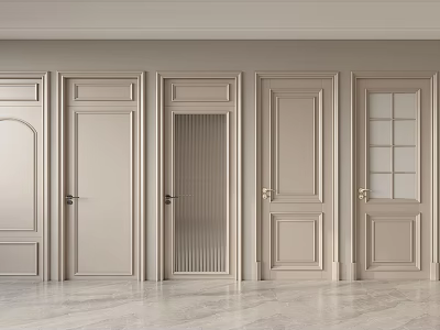 Different Styles Beige Hinged Interior Doors With Modern Design And Glass Panels 3d model