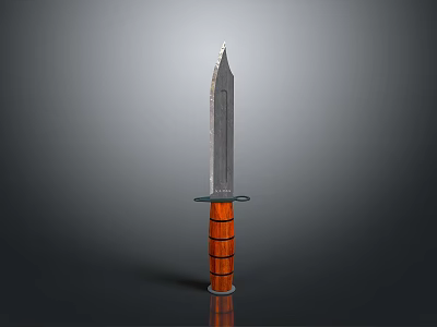 Sharp Combat Knife With Long Metal Blade And Wooden Orange Stripe Handle 3d model