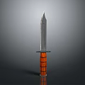 Sharp Combat Knife With Long Metal Blade And Wooden Orange Stripe Handle