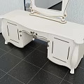Elegant White Dressing Table With Ornate Mirror And Classic Cabinet Design