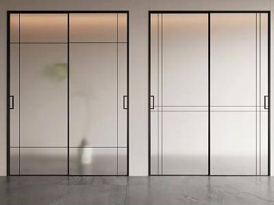 Modern Sliding Doors With Glass Panels And Black Frames In Interior Space 3d model