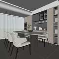 Modern Restaurant Interior With Dining Table Chairs Decorative Plant And Soft Lighting 3d model