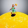 Playful Robot Character Standing On Sun Creature With Orange Tool And Shiny Surface 3d model