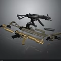 Modern Assault Rifles And Submachine Guns With Tactical Scopes And Magazines