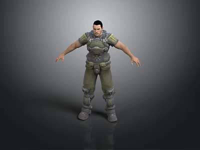 3D Male Warrior Character In Armor Standing With Open Arms On Gray Background 3d model