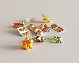 Meat Chicken Steak Ham Vegetable Fruit Combination 3d model