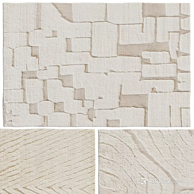 Soft Beige Square Rug With Geometric Patchwork Patterns And Textured Modern Design 3d model