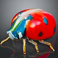 Colorful Glass Ladybug Sculpture With Red Body Blue Head And Golden Legs