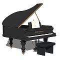 Elegant Black Grand Piano with Open Lid Sheet Music and Matching Bench